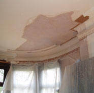 Curved wall dressed with wall line moulding and setting out ceiling panel work. Southill Road, Chislehurst, BR7